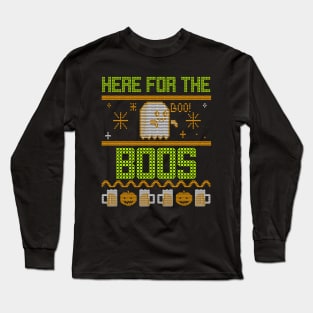 Here For The Boos Faux Sweater Funny Ghost Halloween Design Long Sleeve T-Shirt